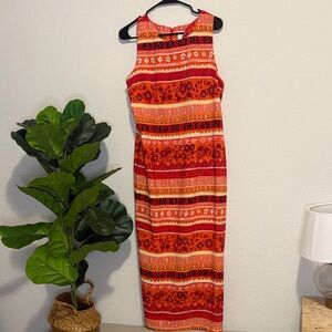 Vintage Kathie Lee Collection Red and Orange Midi Dress 8